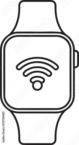 Smartwatch with wi fi symbol on screen black and white outline