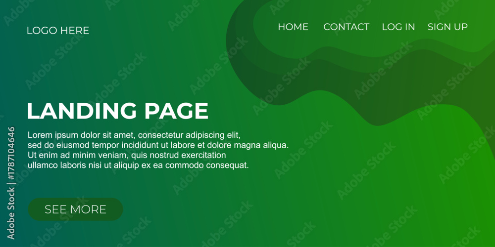 Obraz premium Modern Green Gradient Landing Page Background with Abstract Organic Flow Design