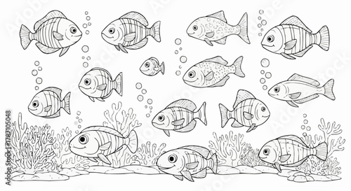 Collection of Hand Drawn Fish Illustrations in Various Poses.