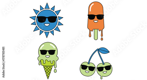Cool summer vibes icons wearing sunglasses having fun in the sun