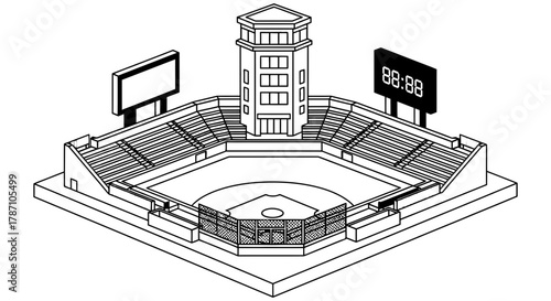 Isometric baseball stadium design element for sports illustration