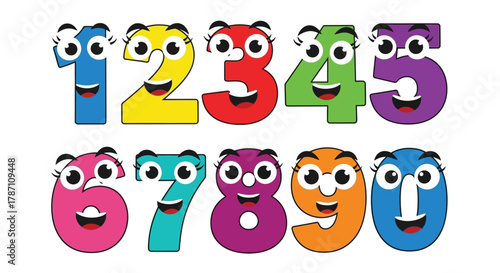 Delightful cartoon numbers with funny faces for kids learning fun