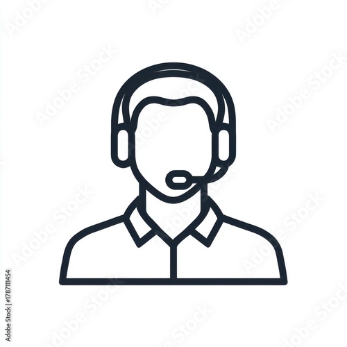 Call center operator with headset icon for customer support and assistance isolated on white background