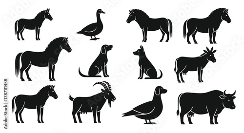 Farm animals vector silhouettes for logo or brand identification