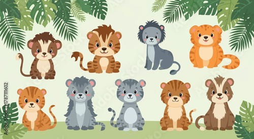 Adorable collection of cute baby jungle animal characters.