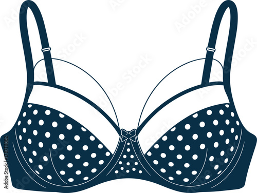 Dark Blue Polka Dot Bra with Bow and Adjustable Straps lingerie underwear