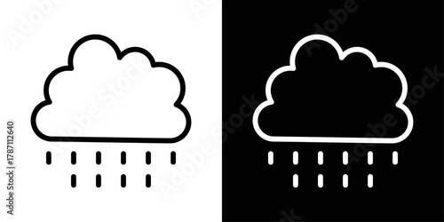 Cloud with Rain icon in black and white stroke on background.