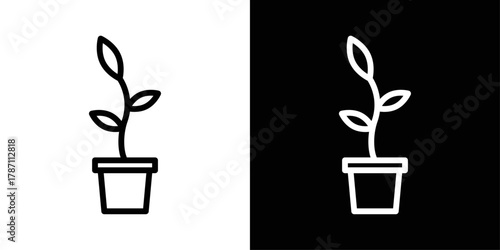 Plant growing icon in black and white stroke on background. Ideal for eco apps, gardening visuals, sustainability themes, and growth concepts.