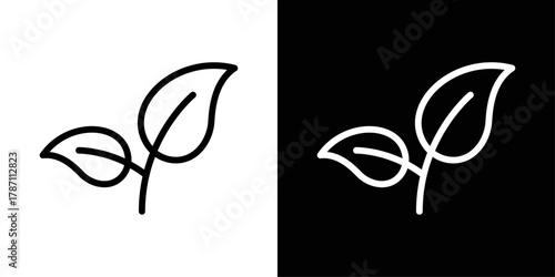 Leaf icon in black and white stroke on background. Perfect for eco apps, nature themes, organic products, and sustainability visuals.