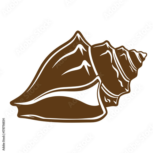 Simple brown conch shell vector illustration depicting summer beach and seaside concept vintage art