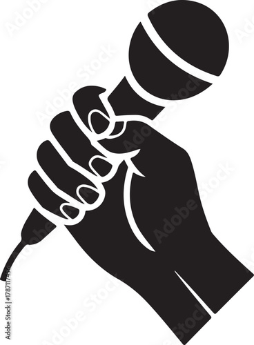 Hand Holding Microphone Silhouette Performing Public Speaking Speech Presentation