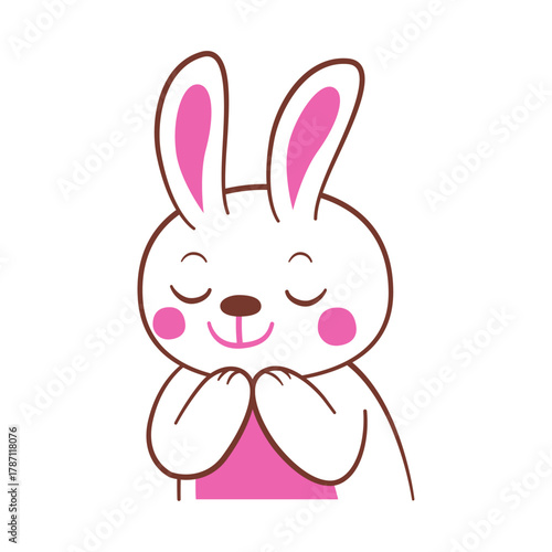 Adorable bunny with closed eyes and blushing cheeks, a cute cartoon illustration
