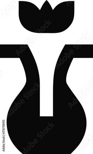 Stylized flower in vase silhouette, modern abstract floral icon, simple tulip in pot vector, isolated black and white graphic.