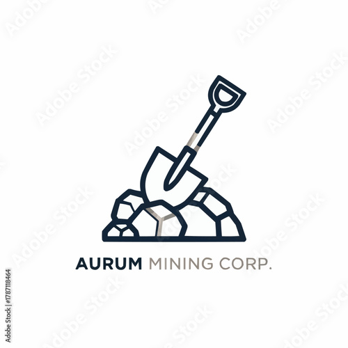 Aurum Mining Corp logo with shovel and rocks.