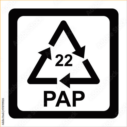 Recycling symbol for paperboard packaging with number 22 and PAP indicator Vector