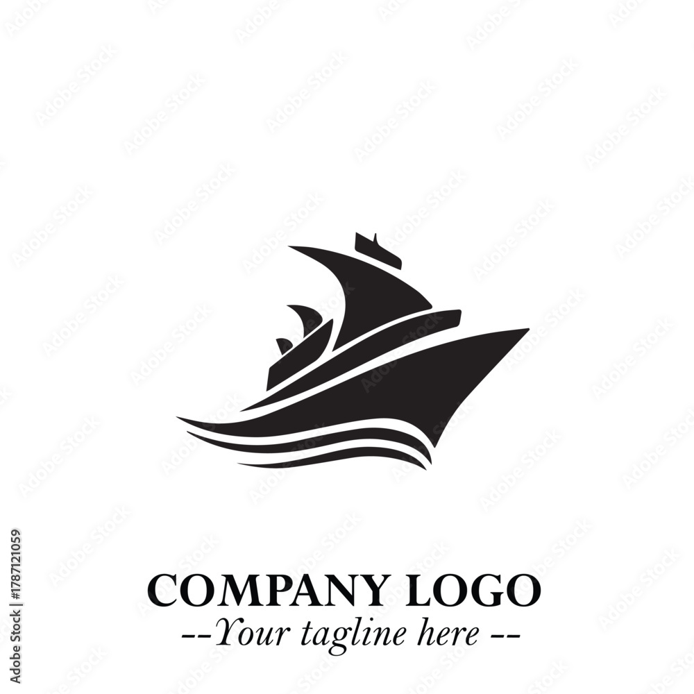 Obraz premium Ship Moving Fast Logo Symbol in Black on the White Background with Modern Maritime Design