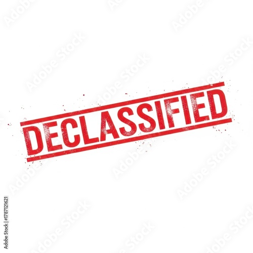 Declassified stamp red diagonal text official document seal information access authorized release official status isolated on white background