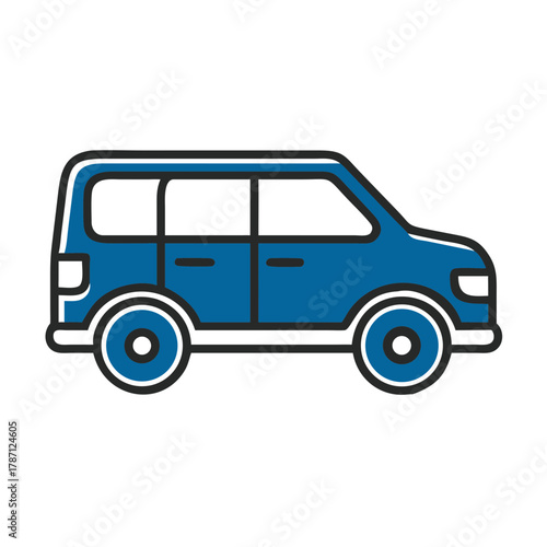 Blue van icon in flat design 