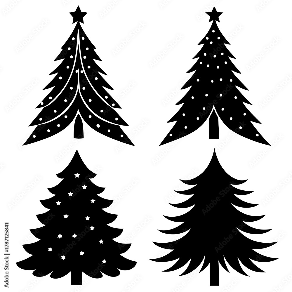 Obraz premium set of christmas trees silhouette vector set for creative designers and print use.
