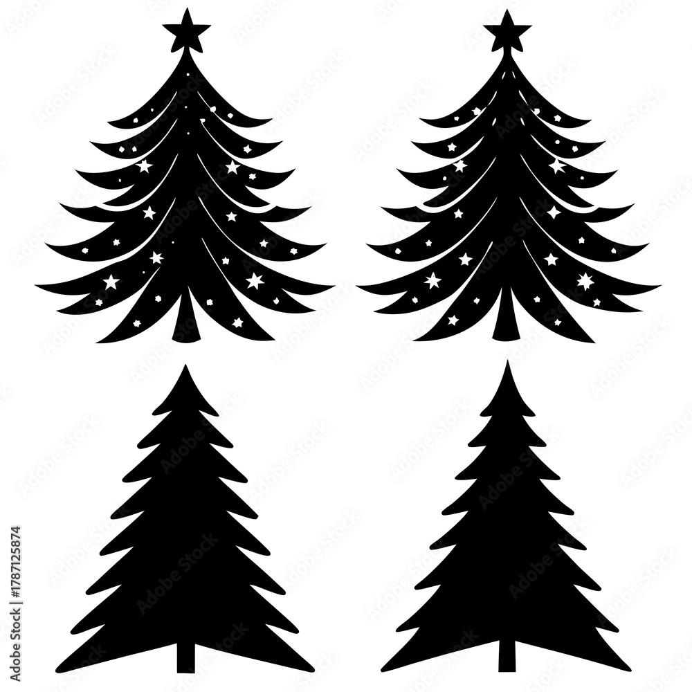 Obraz premium christmas trees set vector design for festive greeting cards and seasonal artwork.