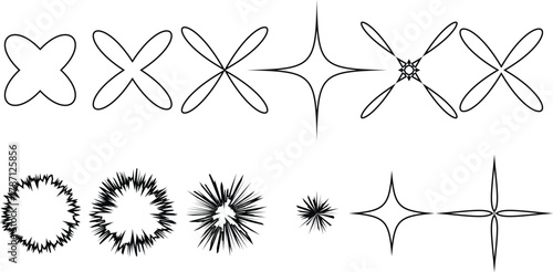 Web Monochrome Abstract Geometric Star and Burst Shapes Set