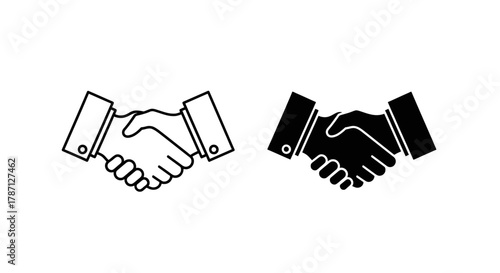 Two hands exchanging a business card monochrome line art illustration