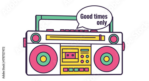Boombox retro music player good times only audio cassette vintage art