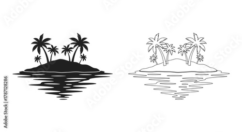 Black and white illustration of two trees with distinct canopy styles