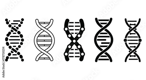 Diverse DNA helix icons represent genetics, biology, and scientific discovery
