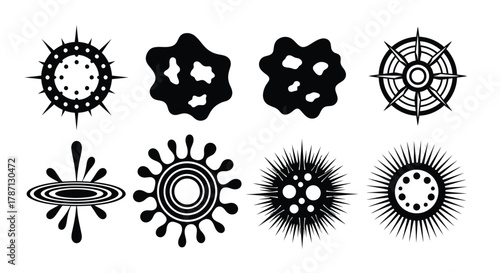 Modern science icons of virus, bacteria, and abstract shapes