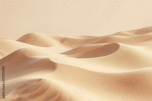 Fototapeta Naklejka Na Ścianę i Meble -  Golden sand dunes in a vast desert landscape under a clear, warm sky. remote.