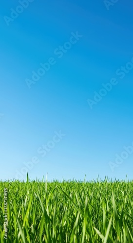 Bright green grass stretching under a clear blue sky, perfect high-resolution background for computers and mobile devices or aesthetic decor, high resolution, beauty, texture