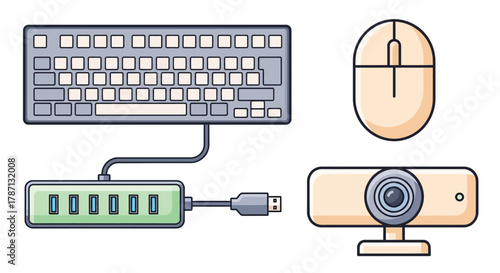 Keyboard mouse webcam usb hub computer peripherals device technology