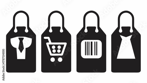 Elevate your brand with this modern collection of retail tag icons promoting clothing, product sales, and bar codes for eye catching professional designs