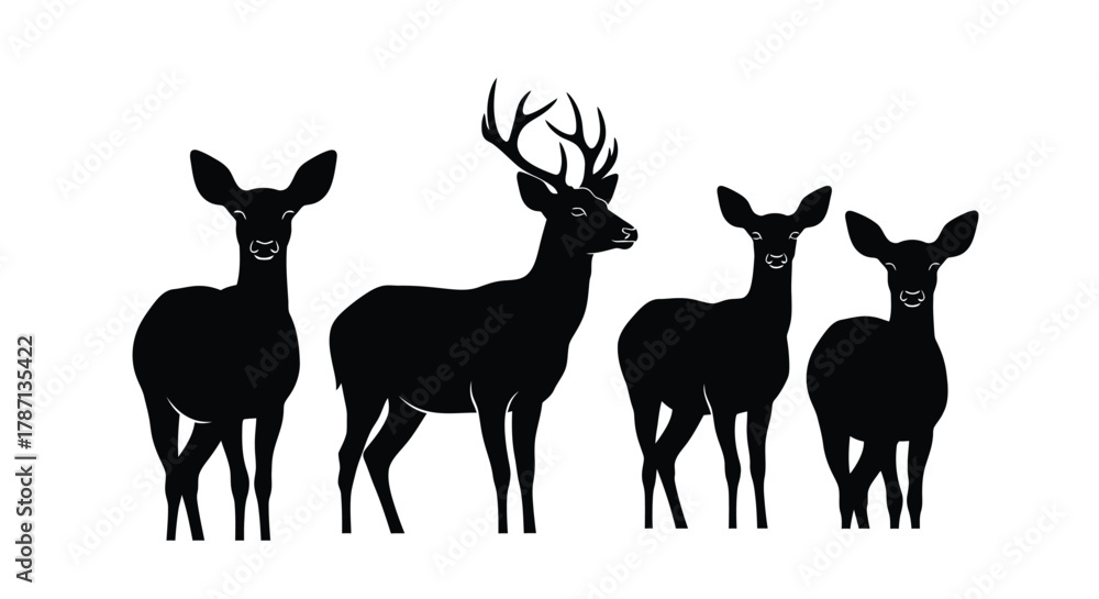 Naklejka premium Elegant deer silhouette family group isolated on white background