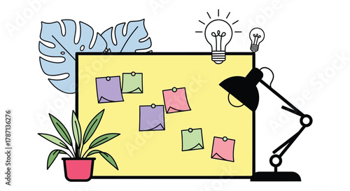 Ideas lightbulb notes plant office desk lamp monstera board concept