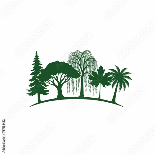 Diverse collection of trees in silhouette form.