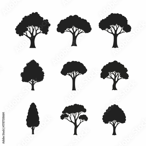 Collection of Diverse Tree Silhouettes for Nature and Design.