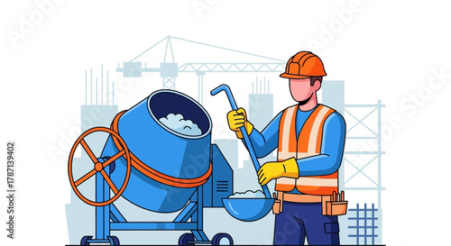 Construction worker mixing cement with industrial mixer on site