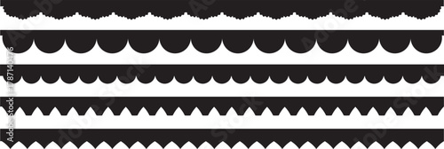 Scalloped Edge border. seamless scalloped simple borders and dividers set, vintage frill ornament and ribbon trim pattern decorative lace vector Illustration