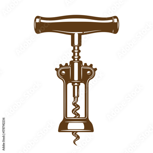 Vintage art illustration of a brown corkscrew isolated on a white background