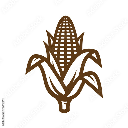 Vintage art illustration of a brown corn stalk representing harvest and agriculture