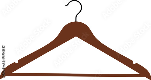 Dark brown wooden hanger isolated on white background, minimalist wardrobe accessory, clean clothing storage, modern home organization, simple interior decor.