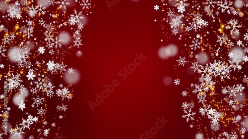 Festive Christmas animated red seamless loop background with snowflakes and sparkling lights, perfect for holiday events and seasonal greetings.