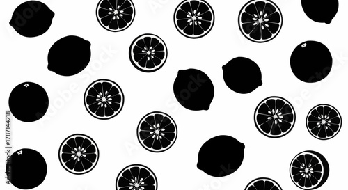 Monochrome Lemon and Orange Pattern - A Citrus Fruit Medley.