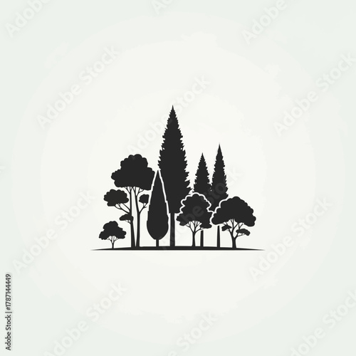 Silhouette of Diverse Trees in a Forest Landscape.