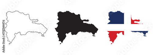 French Guiana map vector with editable country outline black silhouette and national flag featuring yellow green 