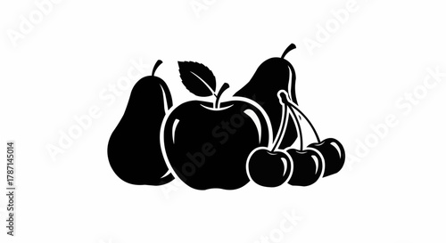 Black silhouette vector icon of assorted fresh fruits.