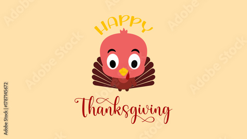 Turkey and happy thanksgiving text on beige background. Suitable for holiday greeting cards, social media posts, and festive promotions.