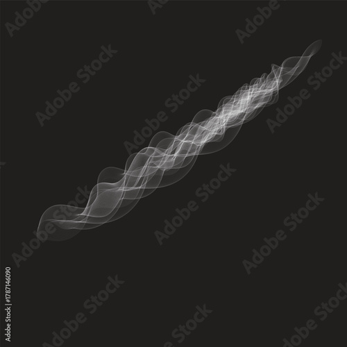 Abstract white and blue smoke swirls on a black background creating a smooth, isolated curve pattern in the air